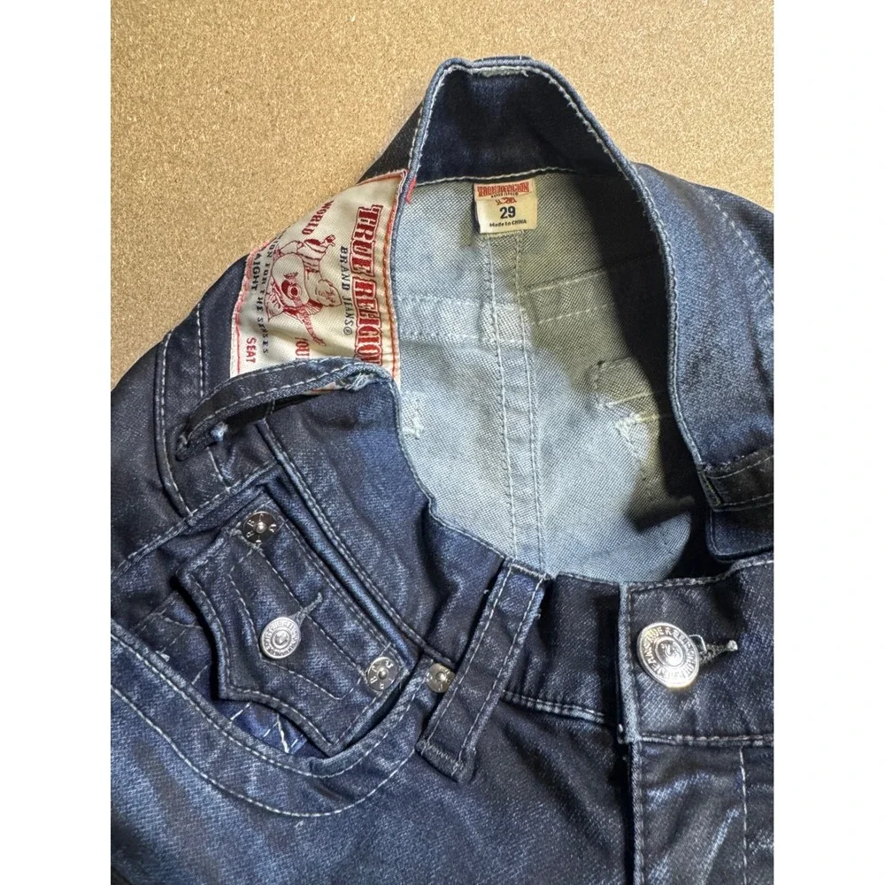 True Religion Mens‎ Section Straight Jeans Indigo Blue Whiskered Size 29 x 32